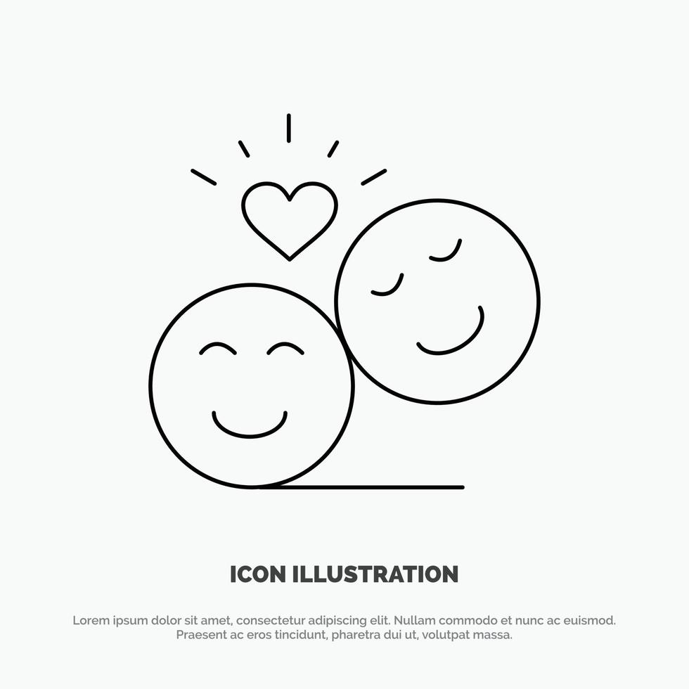 Couple Avatar Smiley Faces Emojis Valentine Line Icon Vector