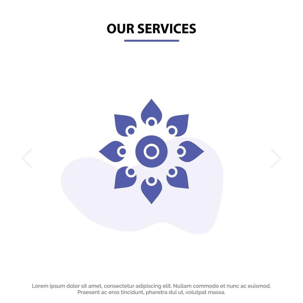 Our Services Celebrate Decorate Decoration Diwali Hindu Holi Solid Glyph Icon Web card Template vector