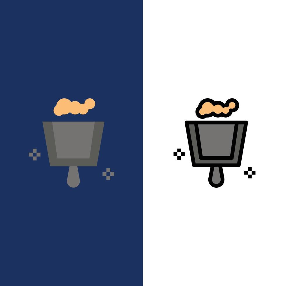 Broom Dustpan Sweep  Icons Flat and Line Filled Icon Set Vector Blue Background