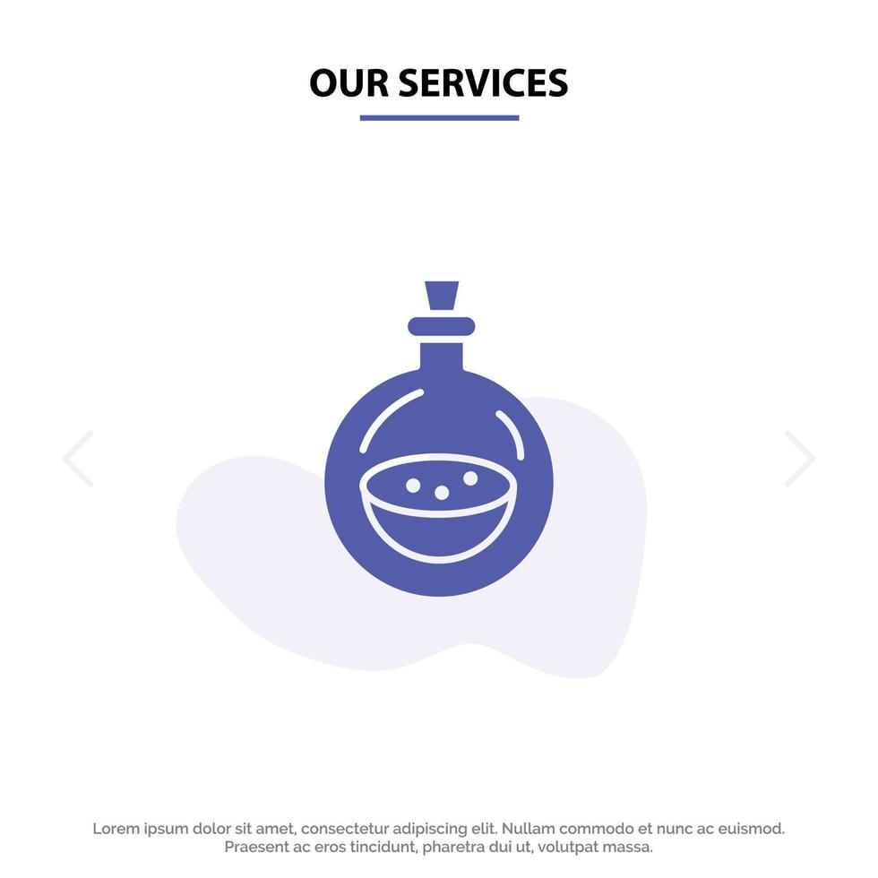 nuestros servicios botella de perfume toilette spray icono de glifo sólido plantilla de tarjeta web vector