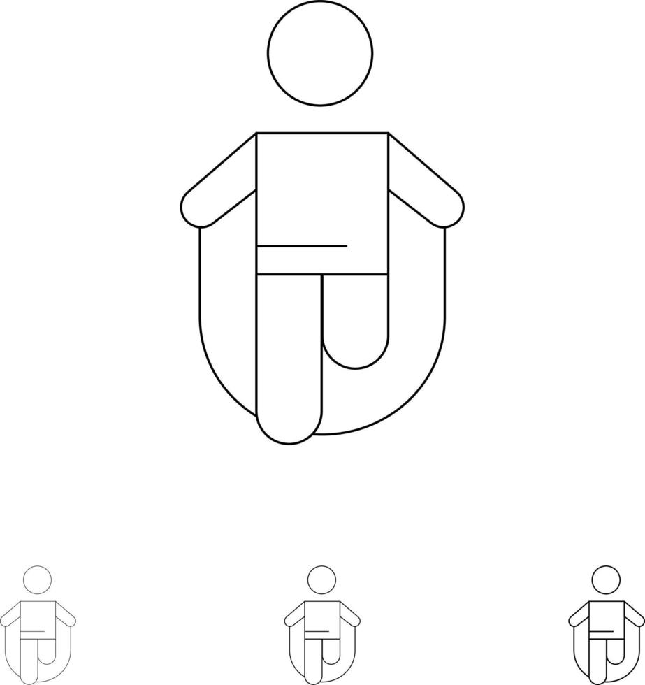 Activity Jump Jumping Rope Skipping Bold and thin black line icon set vector