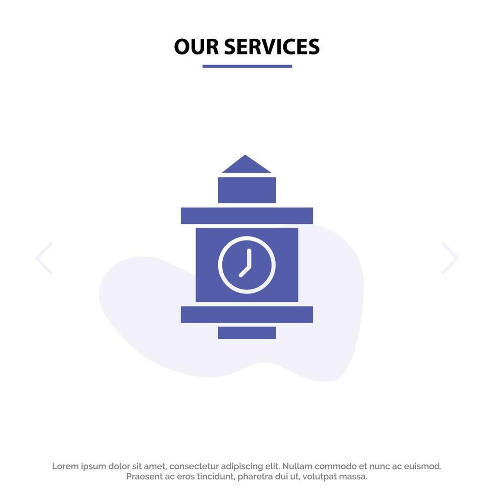 Our Services Train Time Station Solid Glyph Icon Web card Template vector