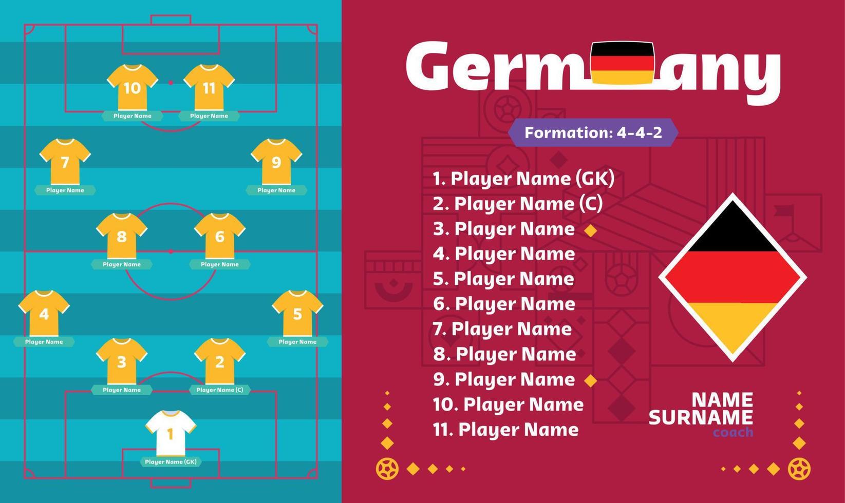 Team lineup for the world football cup in qatar 2022 vector