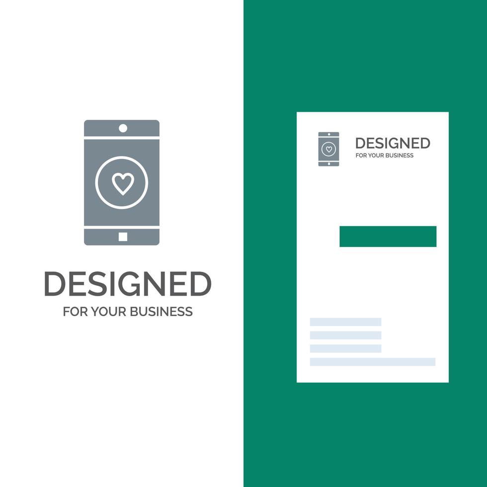 Application Mobile Mobile Application Like Heart Grey Logo Design and Business Card Template vector