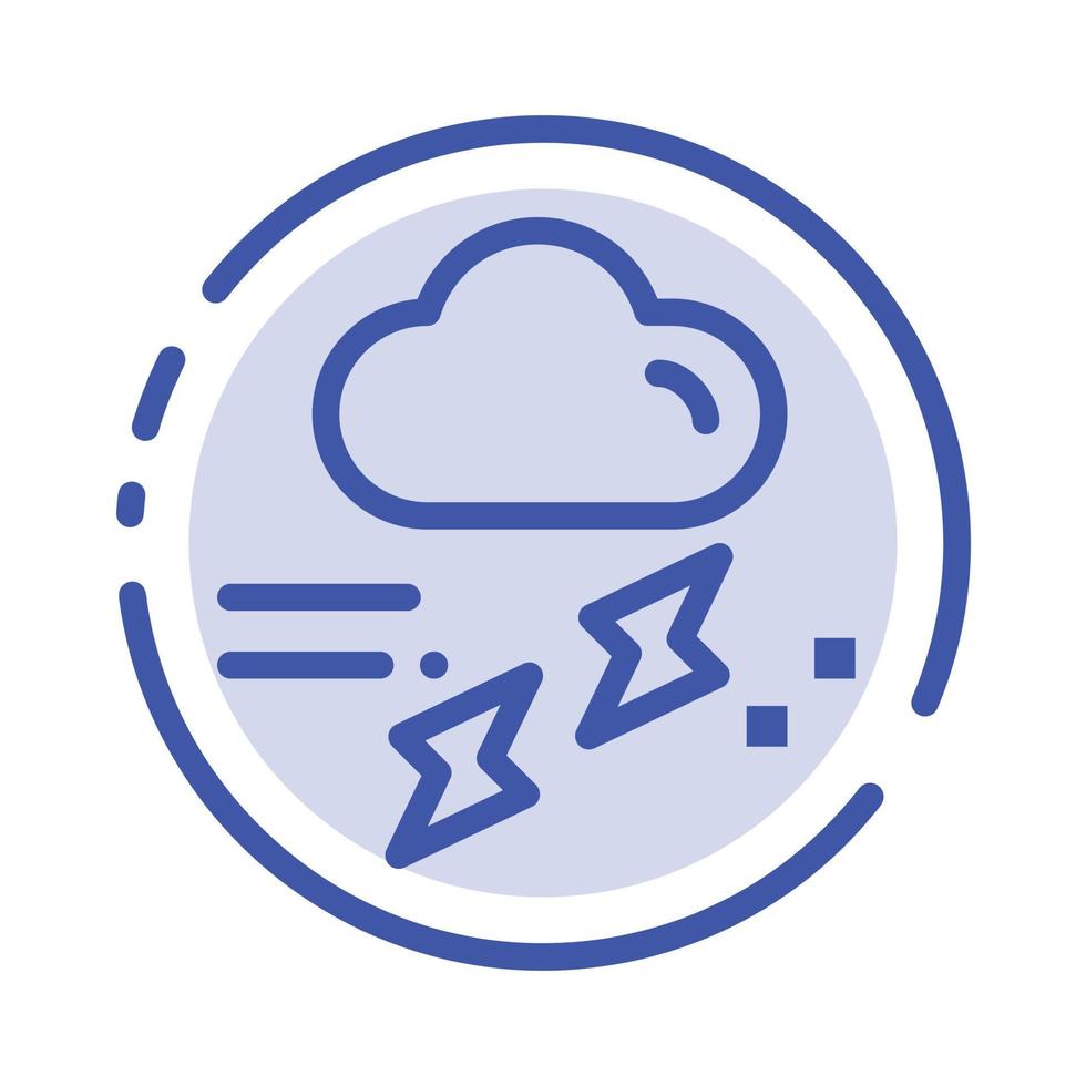 nube lluvia lluvia lluvioso trueno línea punteada azul icono de línea vector