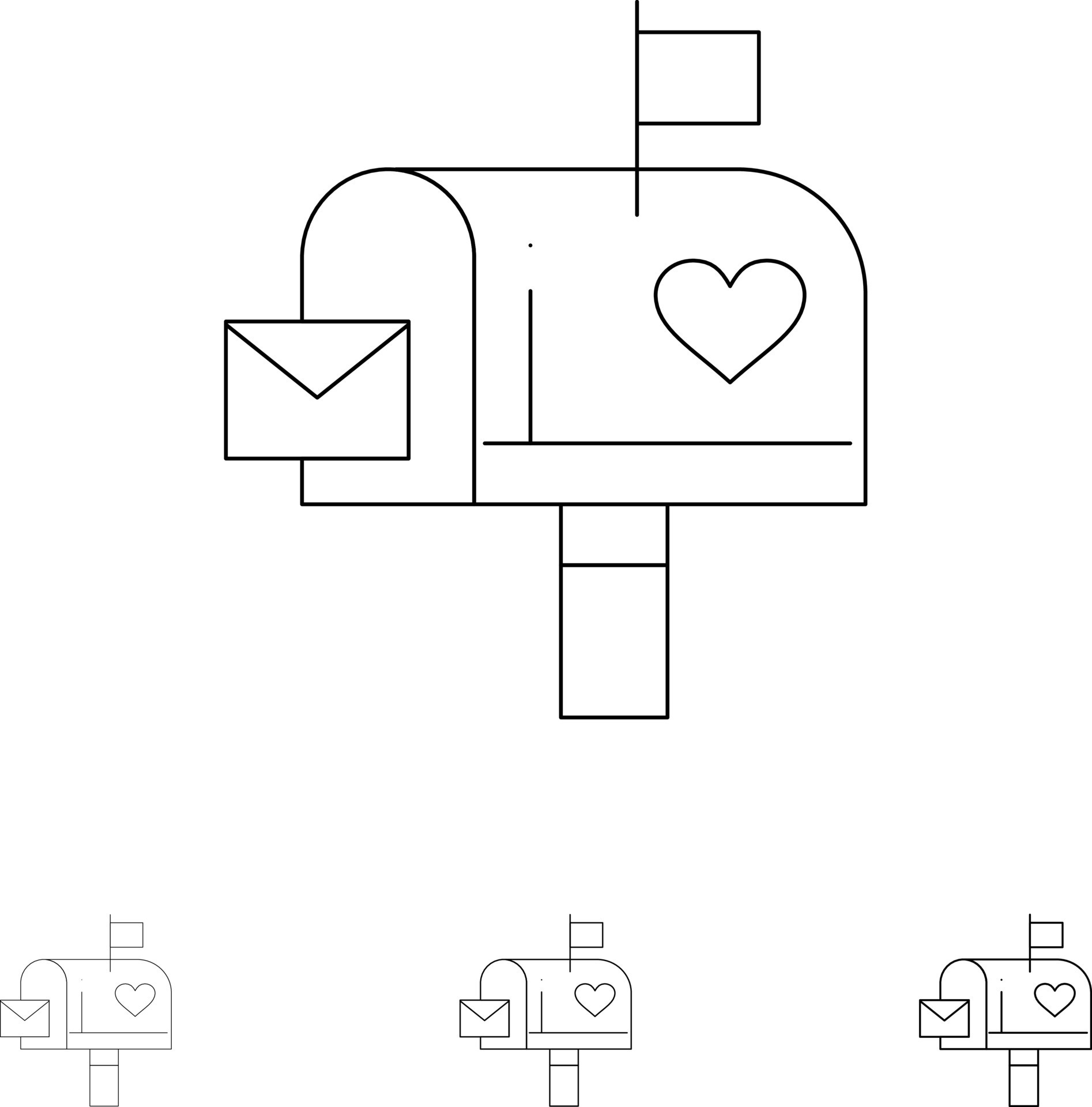 Mailbox Mail Love Letter Letterbox Bold and thin black line icon set