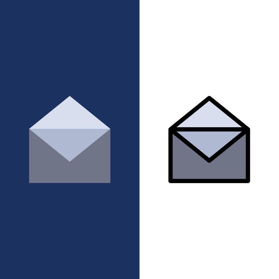 Email Mail Message Open  Icons Flat and Line Filled Icon Set Vector Blue Background