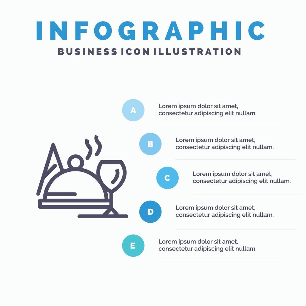 hotel plato comida vidrio azul infografía plantilla 5 pasos vector línea icono plantilla