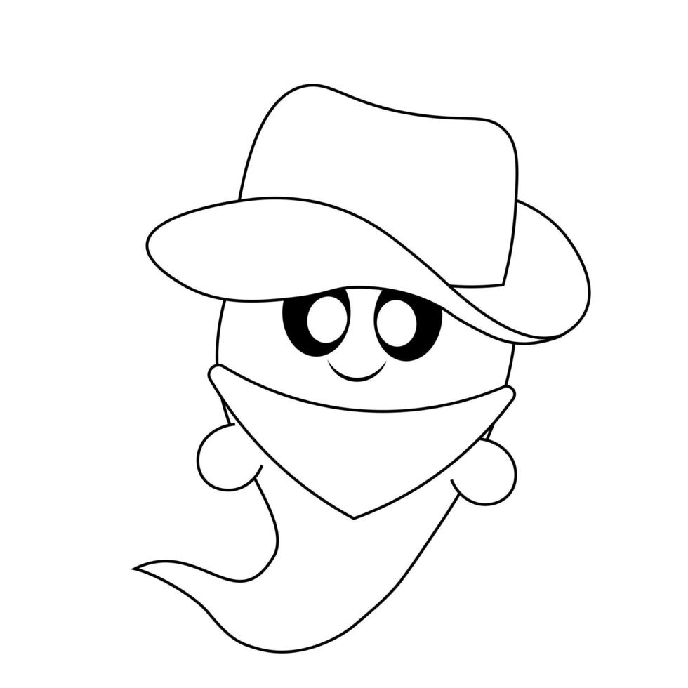 Cute Ghost Cowboy. Draw illustration in black and white vector