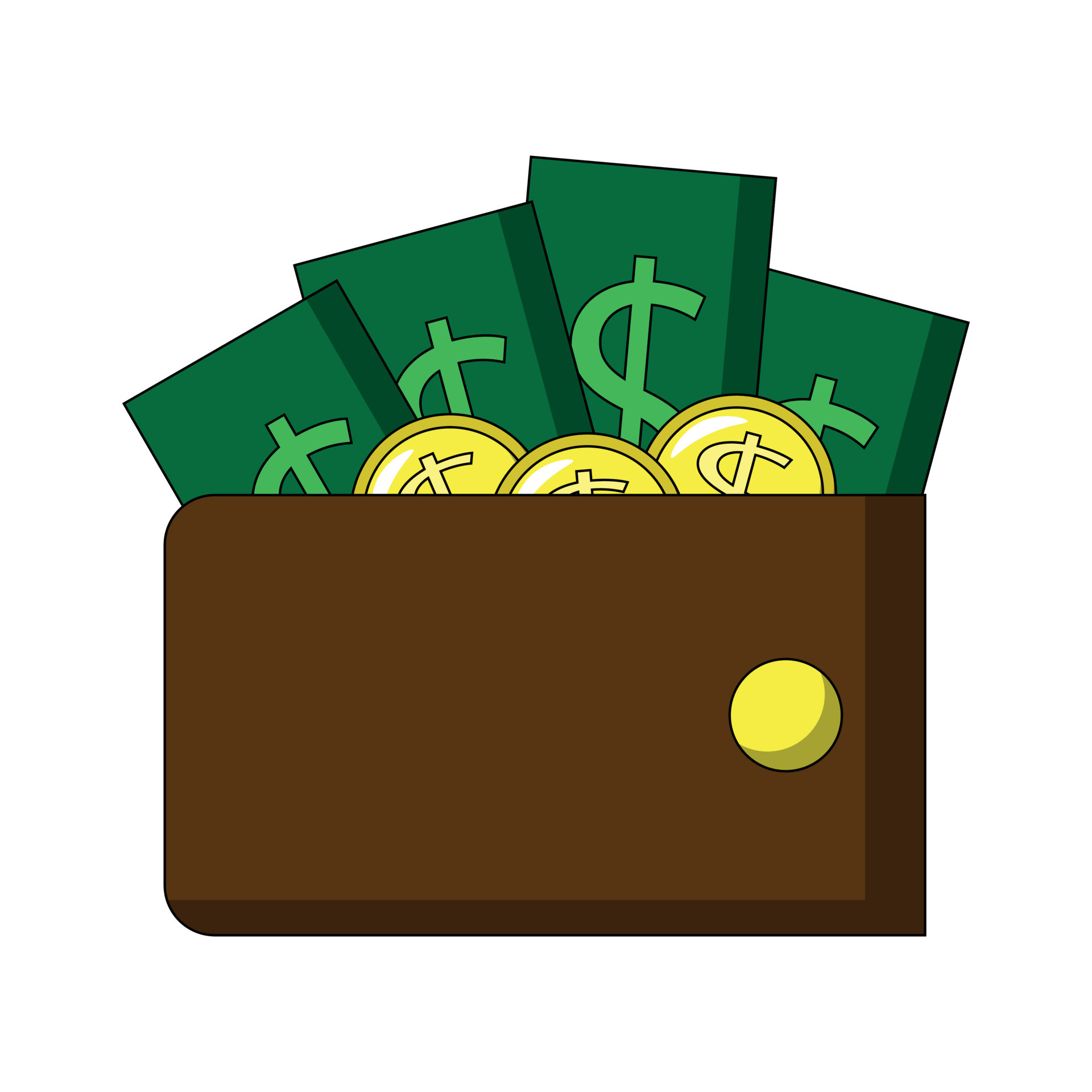 Wallet with money. Draw illustration in color 13122652 Vector Art at