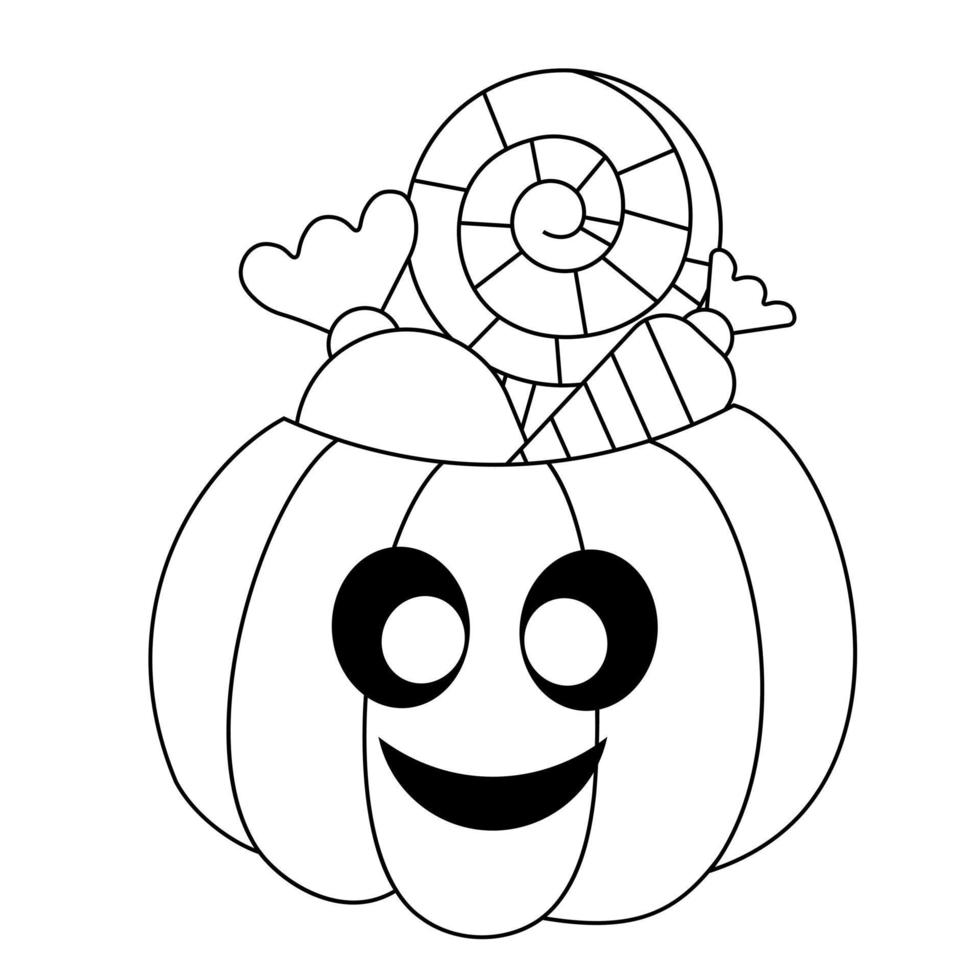 Pumpkin and Candy. Draw illustration in black and white vector