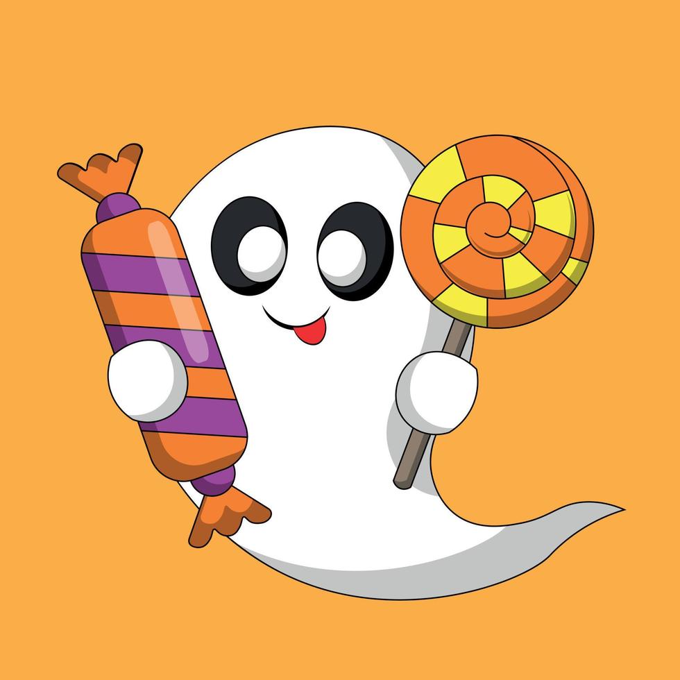 Cute Ghost and Candy. Draw illustration in color vector