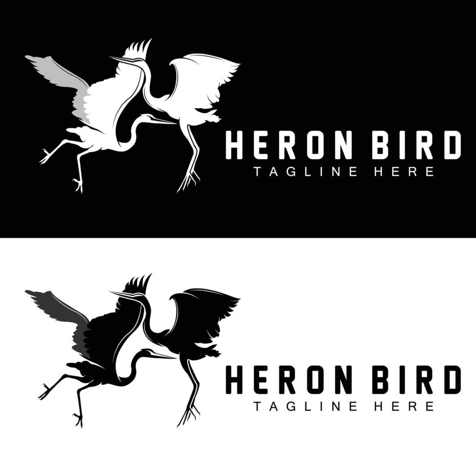 Bird Heron Stork Logo Design, Birds Heron Flying On The River Vector, Product Brand Illustration vector