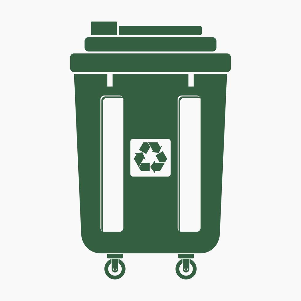 Editable Flat Monochrome Style Isolated Trash Bin Vector Illustration with Recycling Symbol for Cleanliness Lifestyle and Environmental Related Design