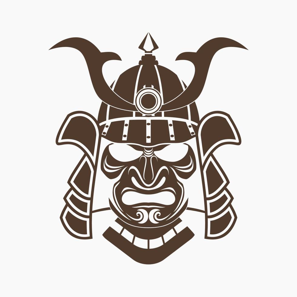 Editable Isolated Flat Monochrome Style Samurai Ancient Japanese Warrior Face Mask and Helmet Vector Illustration for Tourism Travel and Historical or Cultural Education Related Design
