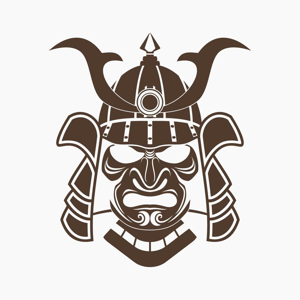Editable Isolated Flat Monochrome Style Samurai Ancient Japanese Warrior Face Mask and Helmet Vector Illustration for Tourism Travel and Historical or Cultural Education Related Design