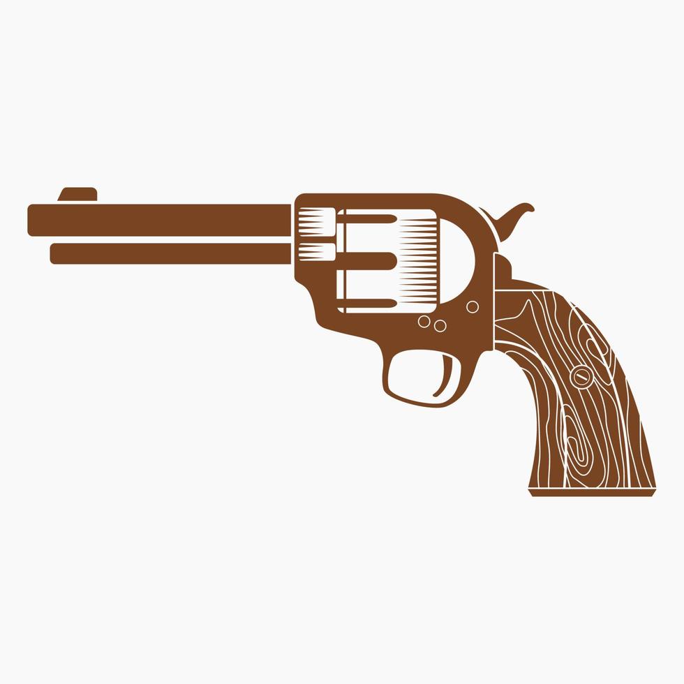 vector editable de ilustración de pistola de revólver de vaquero de estilo monocromático plano aislado con color marrón para elemento adicional del proyecto de diseño relacionado con la cultura occidental salvaje