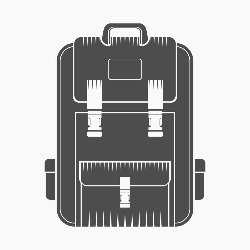 ilustración de vector de mochila escolar de estilo monocromático plano de vista frontal editable con color gris para educación o proyecto de diseño relacionado con vacaciones