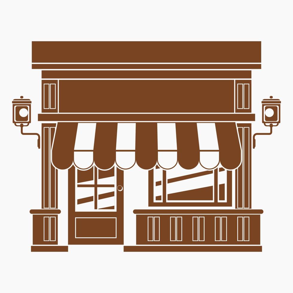 Editable Isolated Flat Monochrome Style Front View Shop Building Vector With Brown Color for Illustration of Marketing Concept