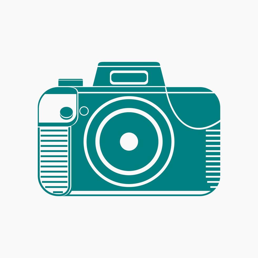 Editable Front View Isolated Camera Iconic Vector Illustration in Flat Monochrome Style with Teal Color for Photography Related Design