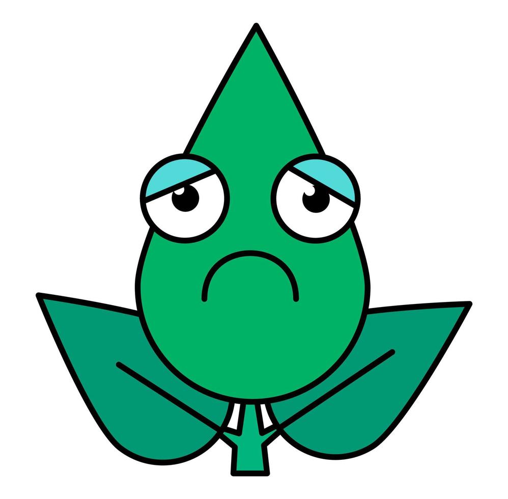 árbol hoja triste emoticono icono de línea delgada. vector