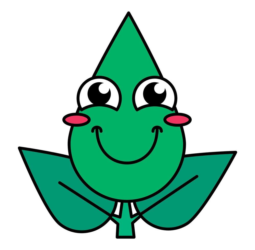 icono de emoji de línea delgada satisfecha de hoja de planta vector