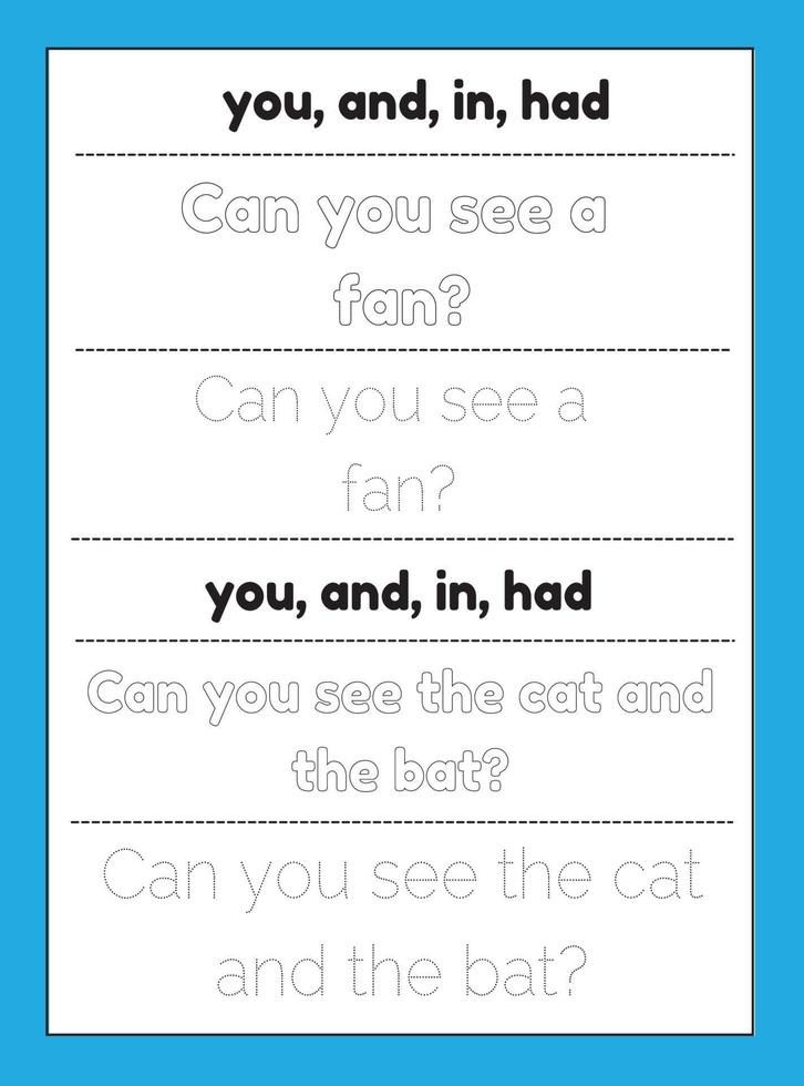 Sight Words Tracing Worksheet vector