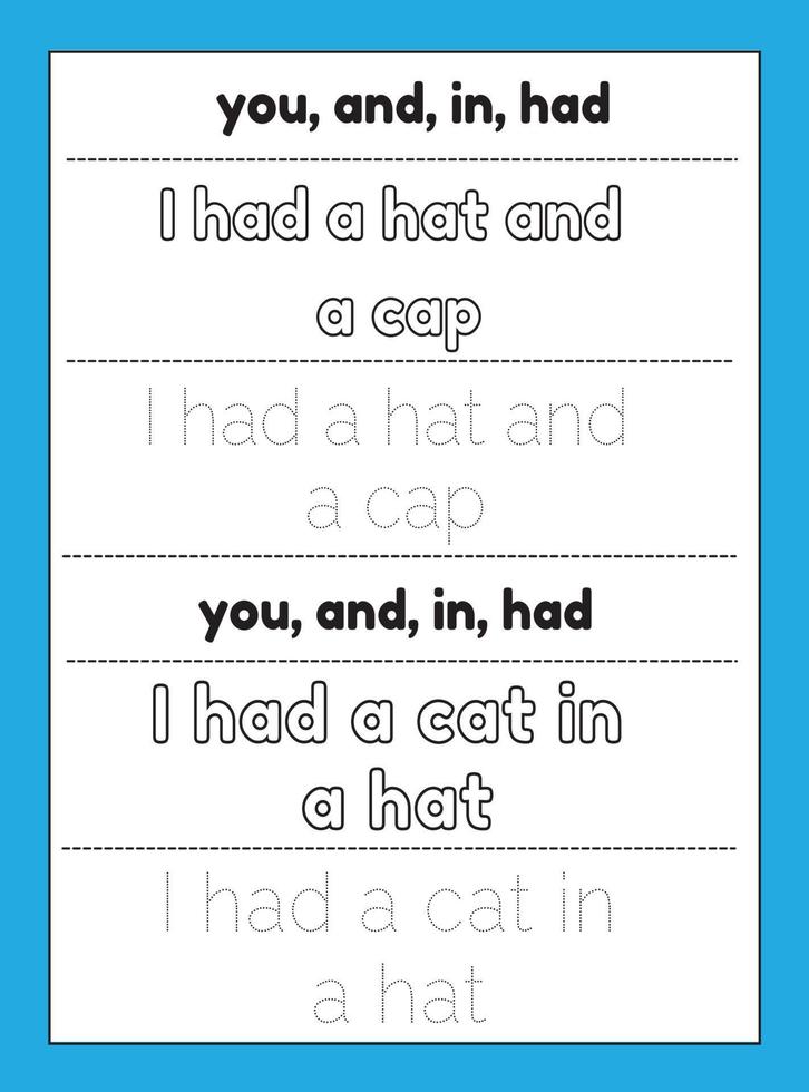 Sight Words Tracing Worksheet vector