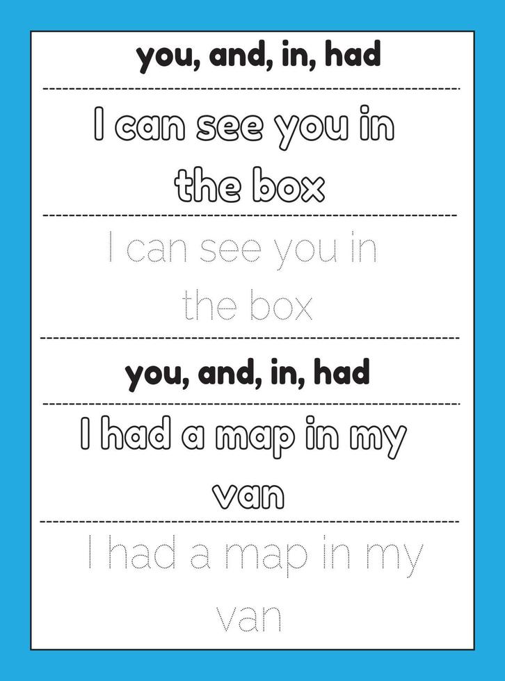 Sight Words Tracing Worksheet vector