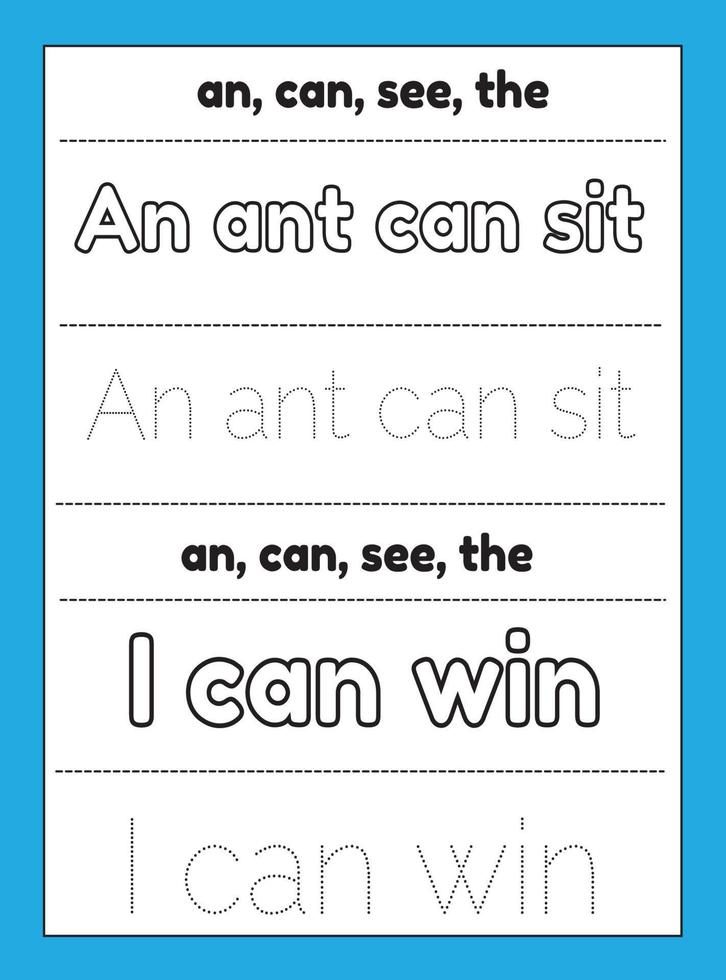 Sight Words Tracing Worksheet vector