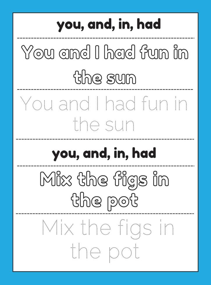 Sight Words Tracing Worksheet vector