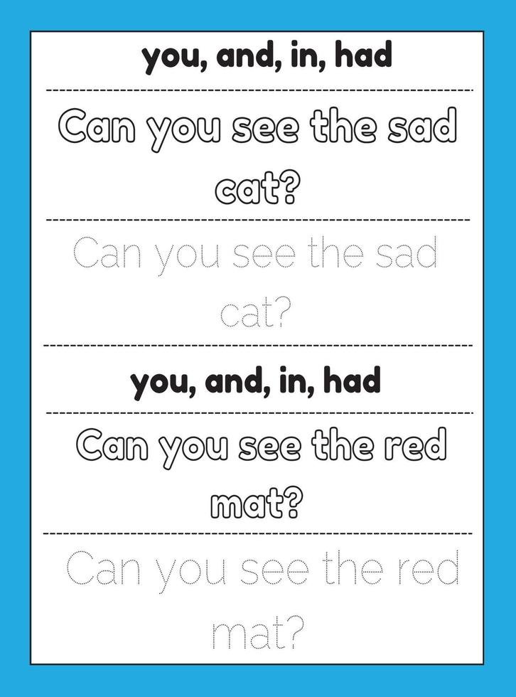 Sight Words Tracing Worksheet vector