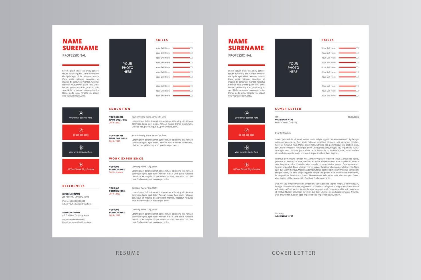 Modern Resume or CV and Cover Letter Template vector