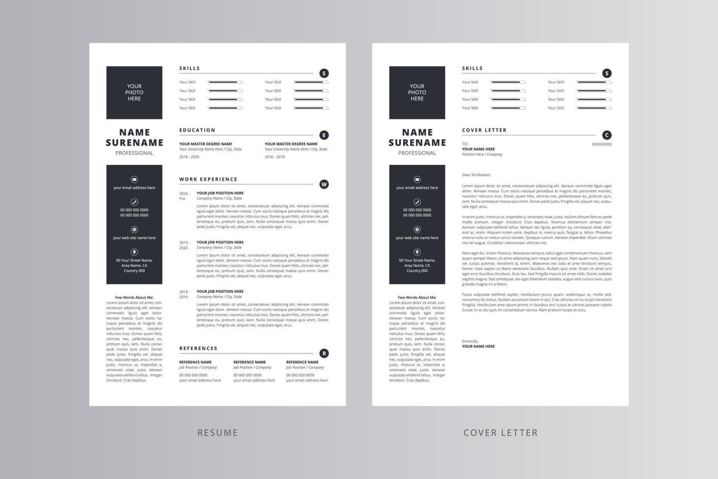 Modern Resume or CV and Cover Letter Template vector