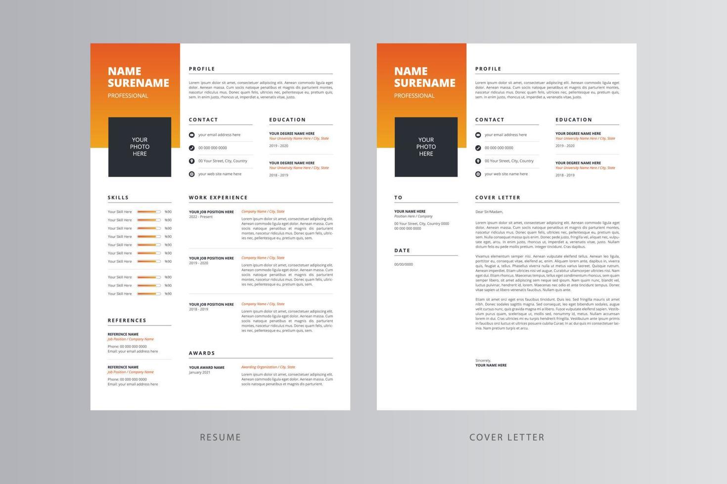 Professional Resume or CV and Cover Letter Template vector