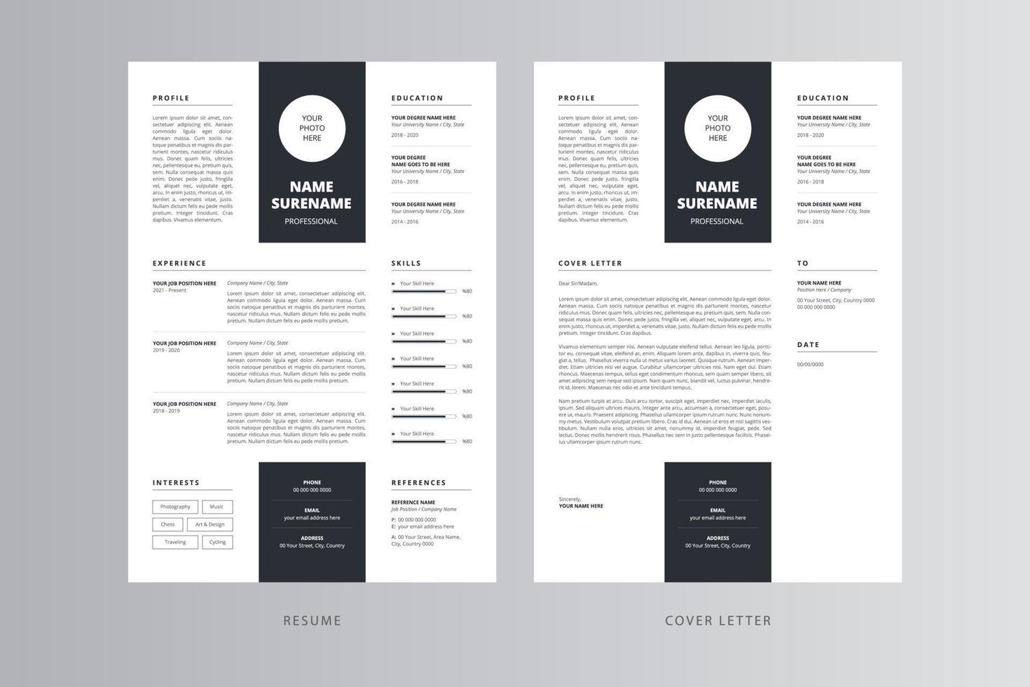 Professional Resume or CV and Cover - Professional Resume Or Cv And Cover Letter Template Vector 