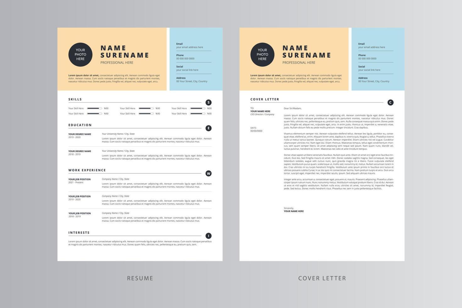 Professional Resume or CV and Cover Letter Template vector