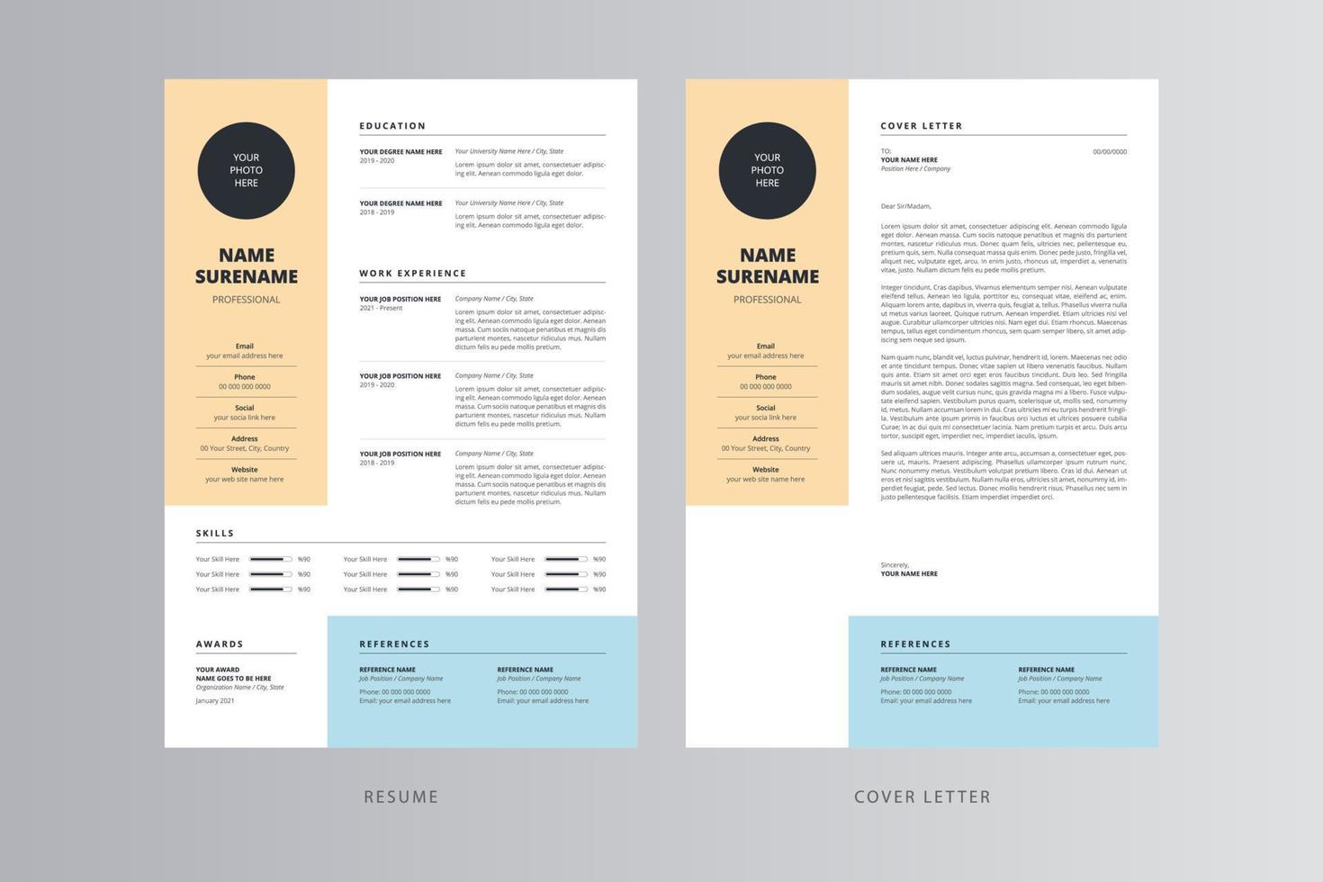 Professional Resume or CV and Cover Letter Template vector