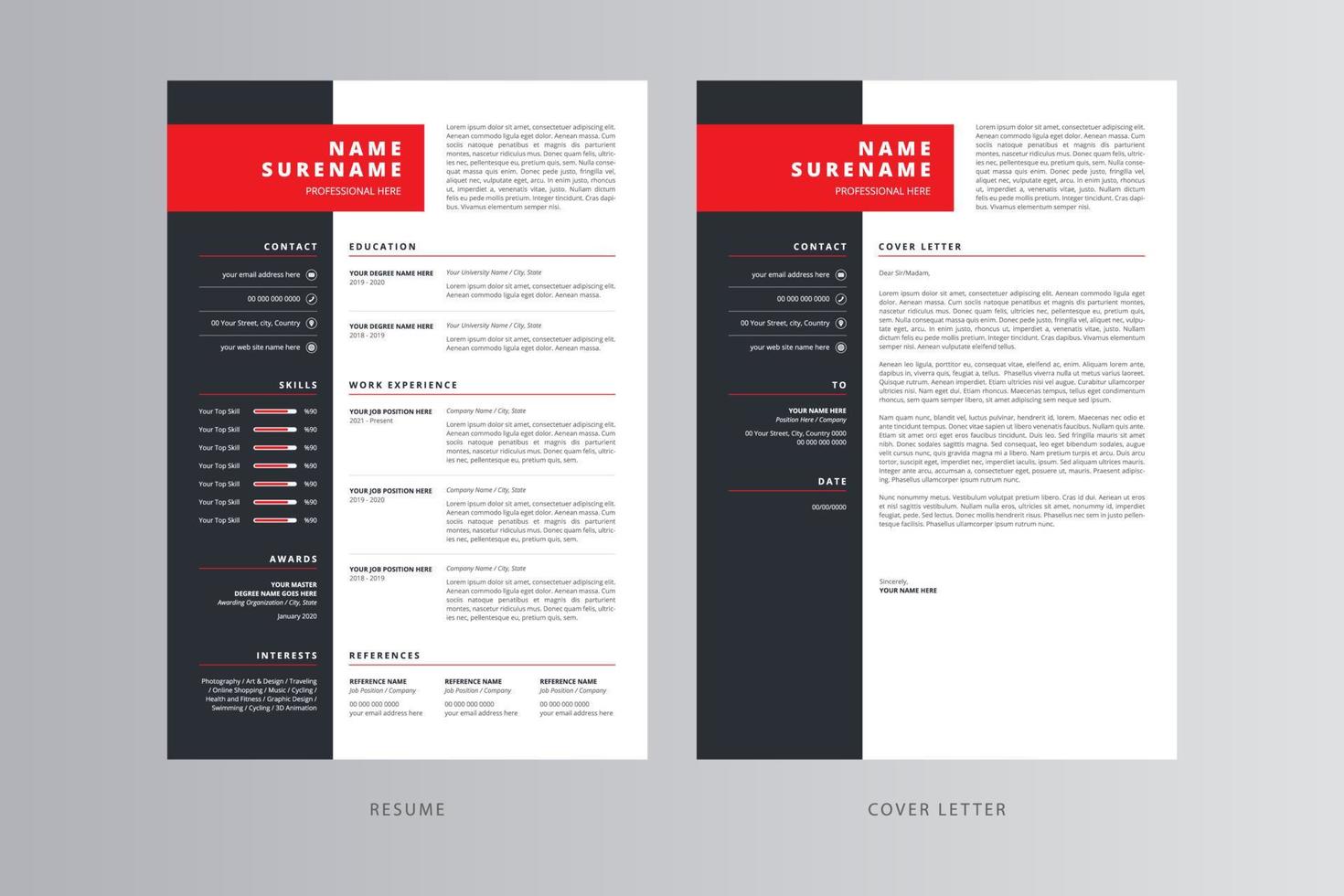 Modern Resume or CV and Cover Letter Template vector