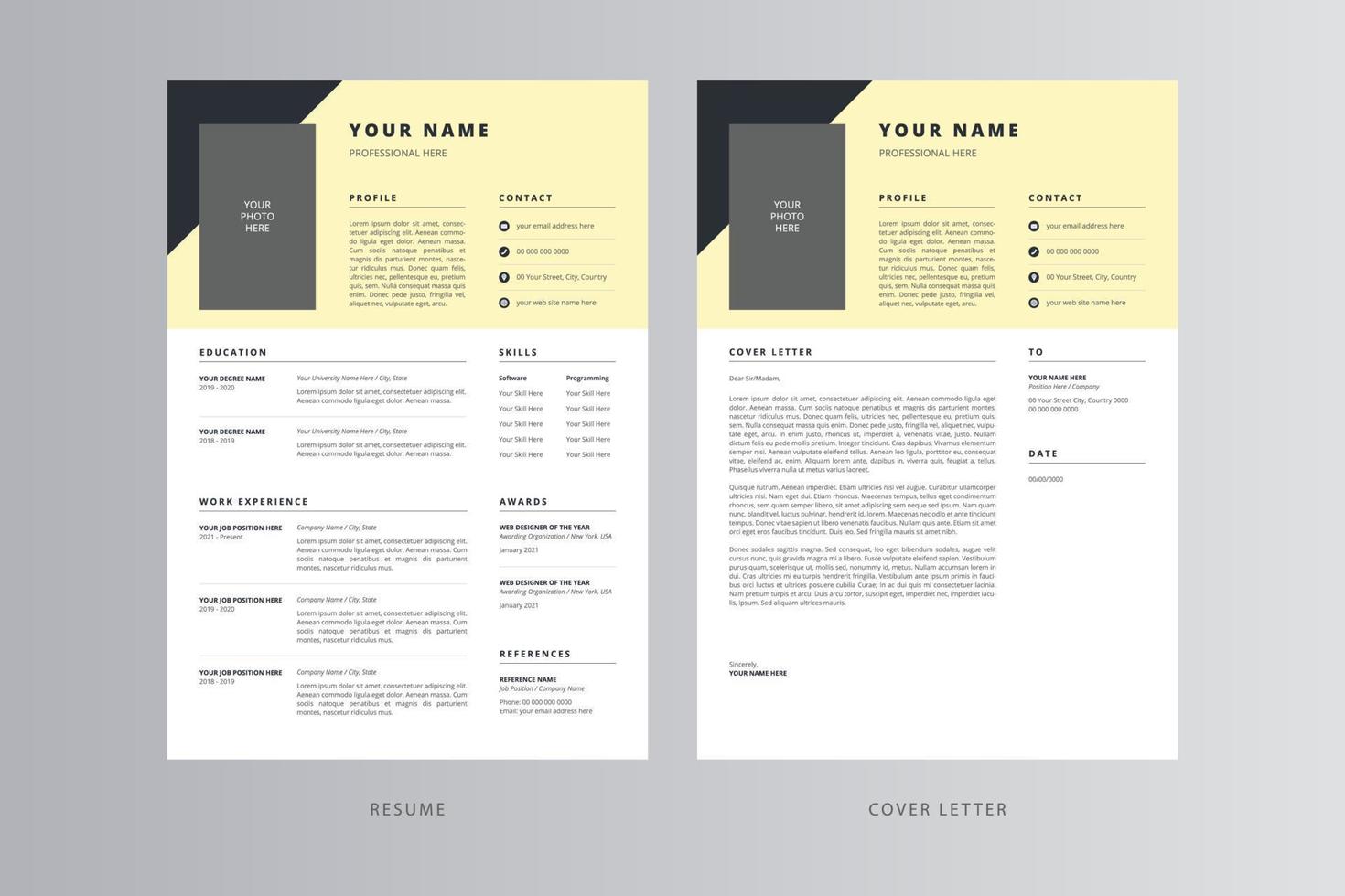 Modern Resume or CV and Cover Letter Template vector