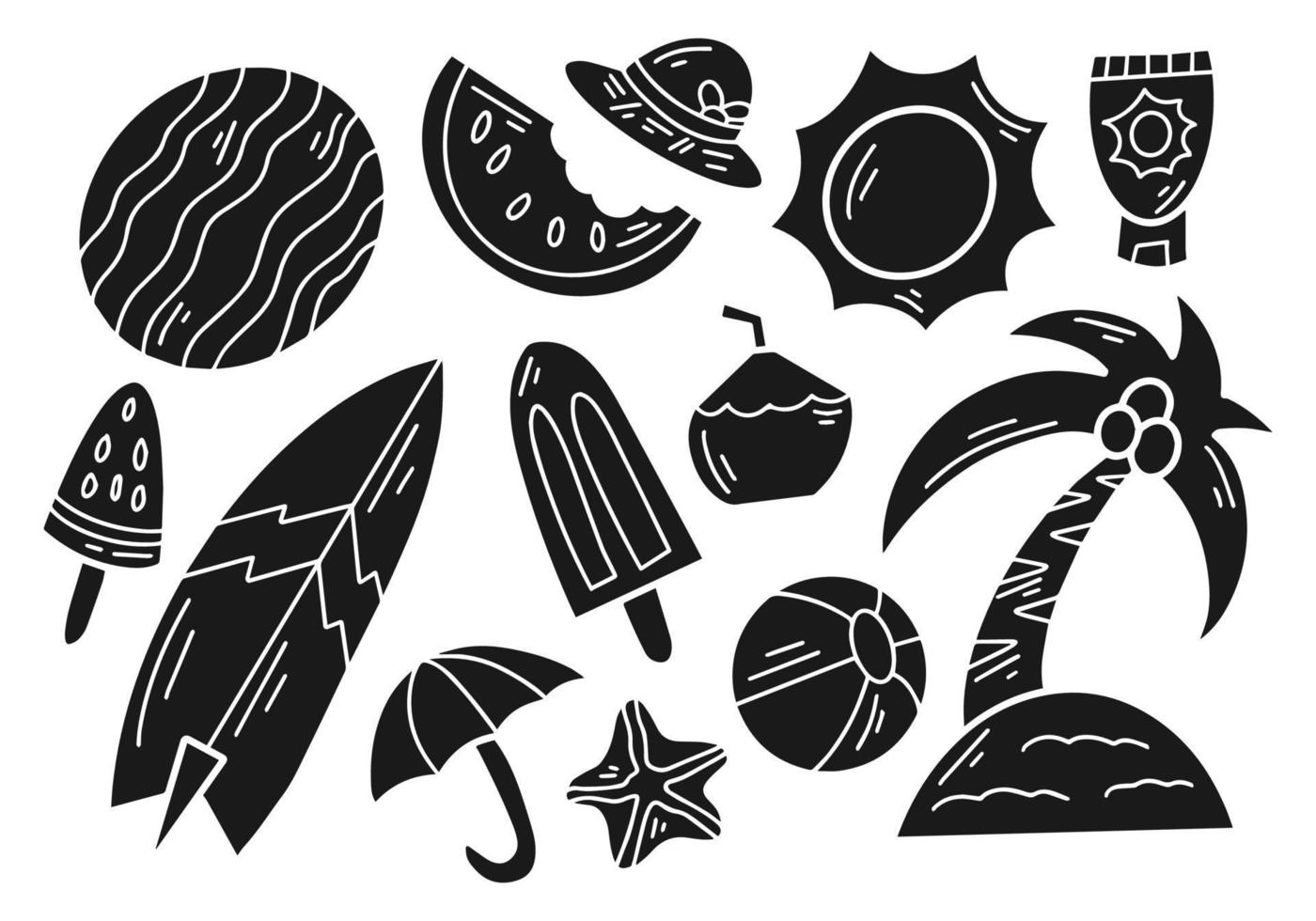 Set of Summer Doodle Solid Illustration Bundle vector
