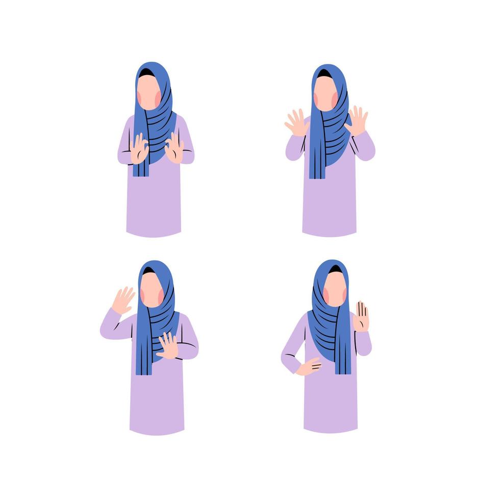 Set of Hijab Woman Character With Rejection Gesture vector