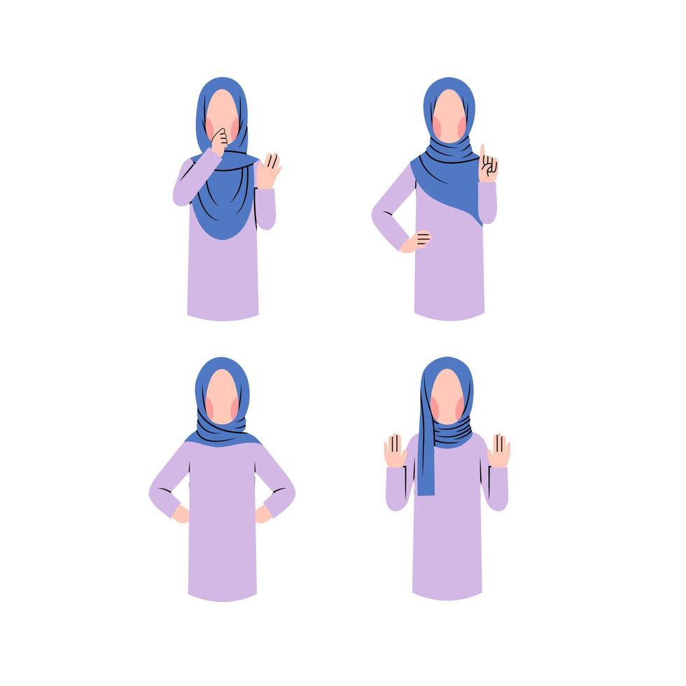 Set of Hijab Woman Character With Rejection Gesture vector