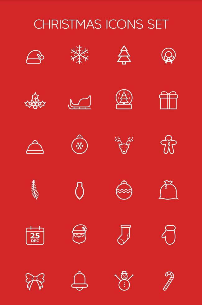 conjunto de iconos de navidad sobre fondo rojo vector