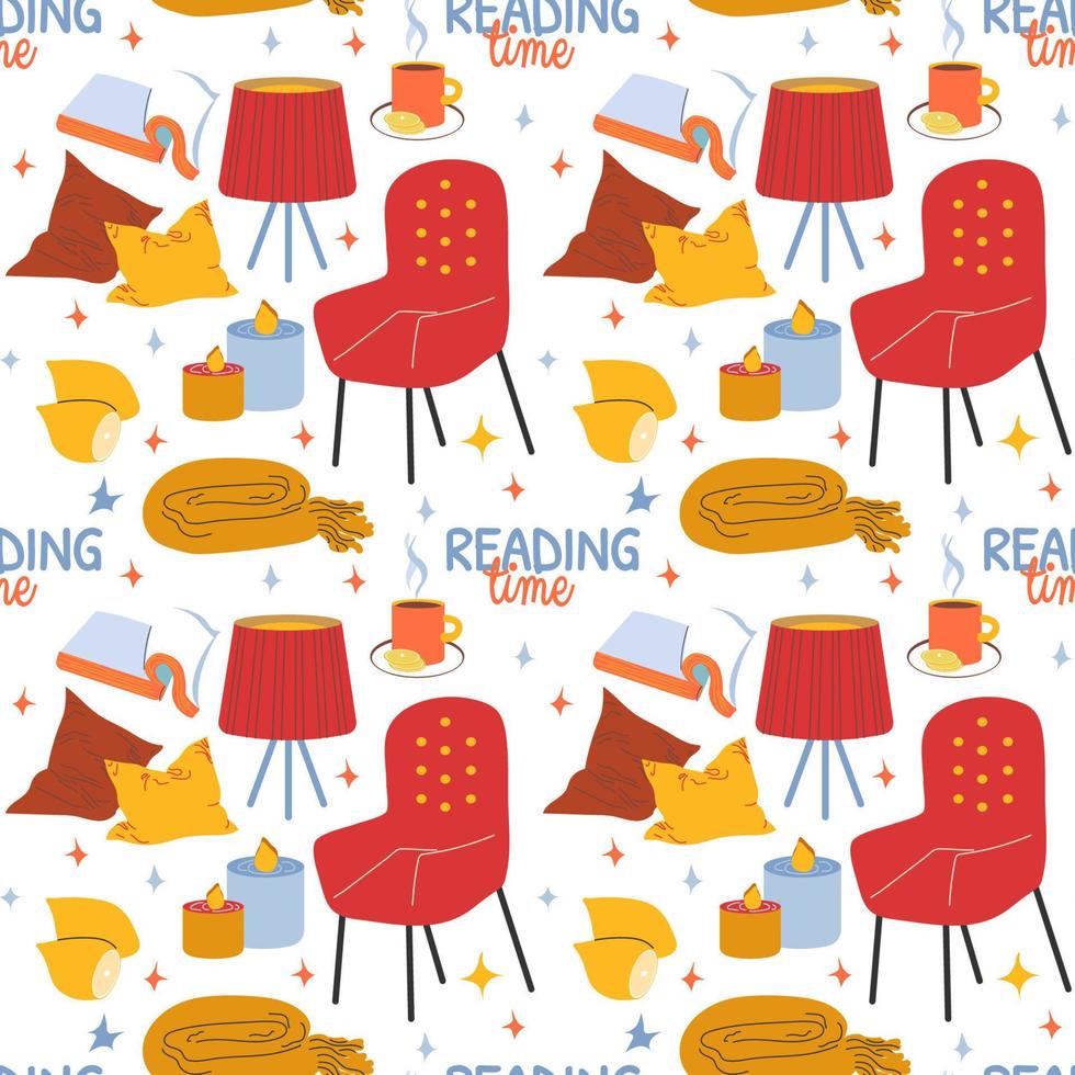 Reading time hygge seamless pattern vector illustration