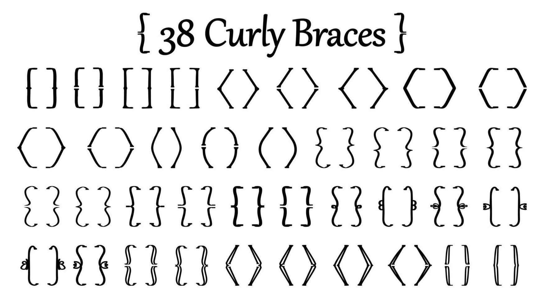 Black curly braces set vector illustration isolated on white background