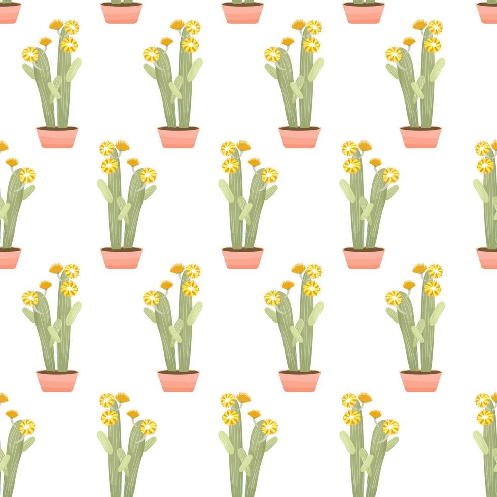 Ilustración de vector de patrones sin fisuras de cactus en flor en blanco