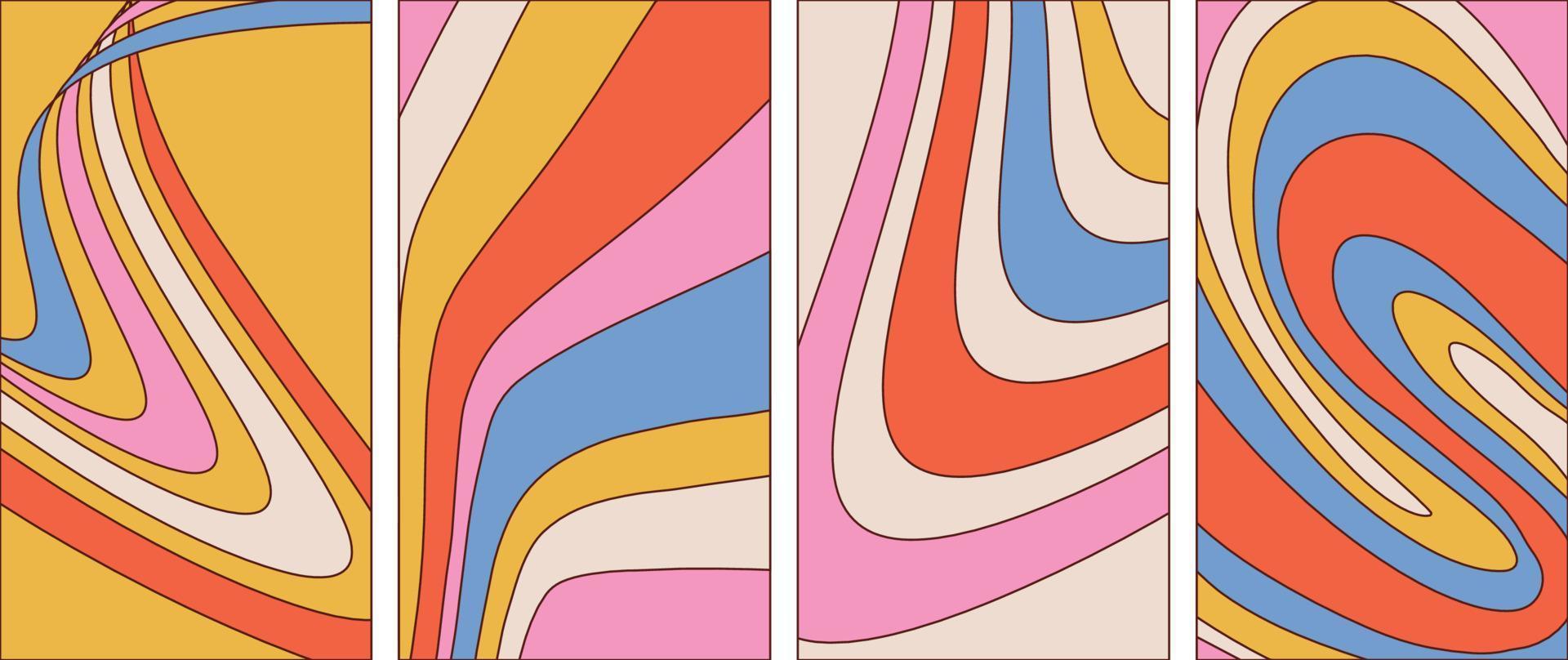 Set of Retro geometric lines posters, 1970s style stripes prints. Fun