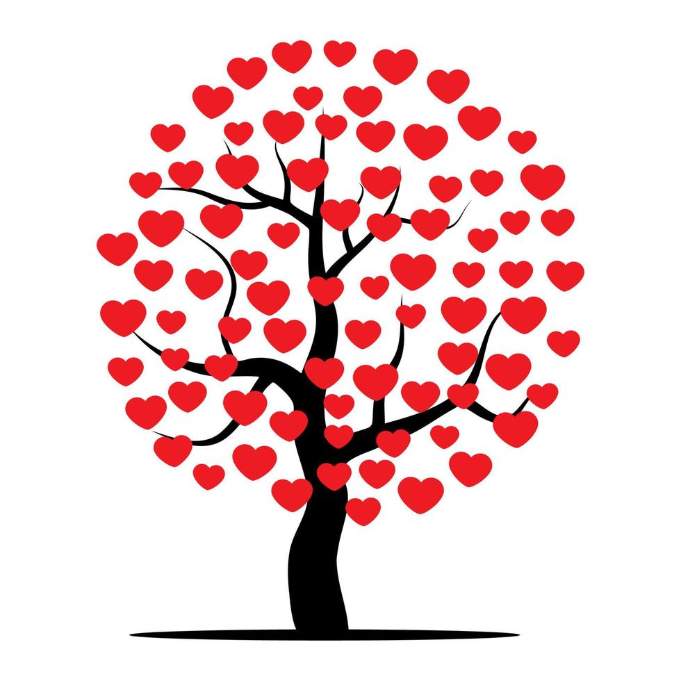 Tree with red hearts. Vector illustration