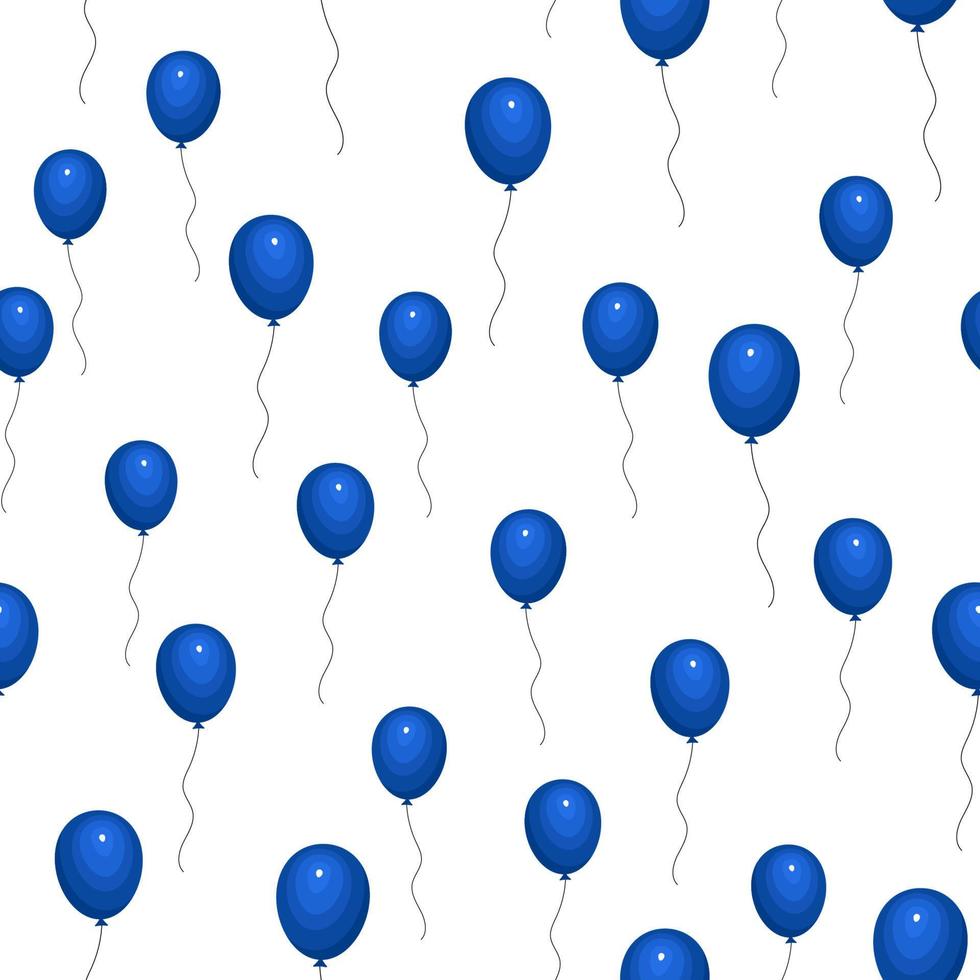 Seamless pattern with blue helium balloons on white background. Vector illustration.